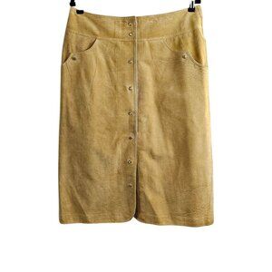 Rem Garson Vintage Leather Suede Pearl Snap Boho Western Tan Midi Skirt